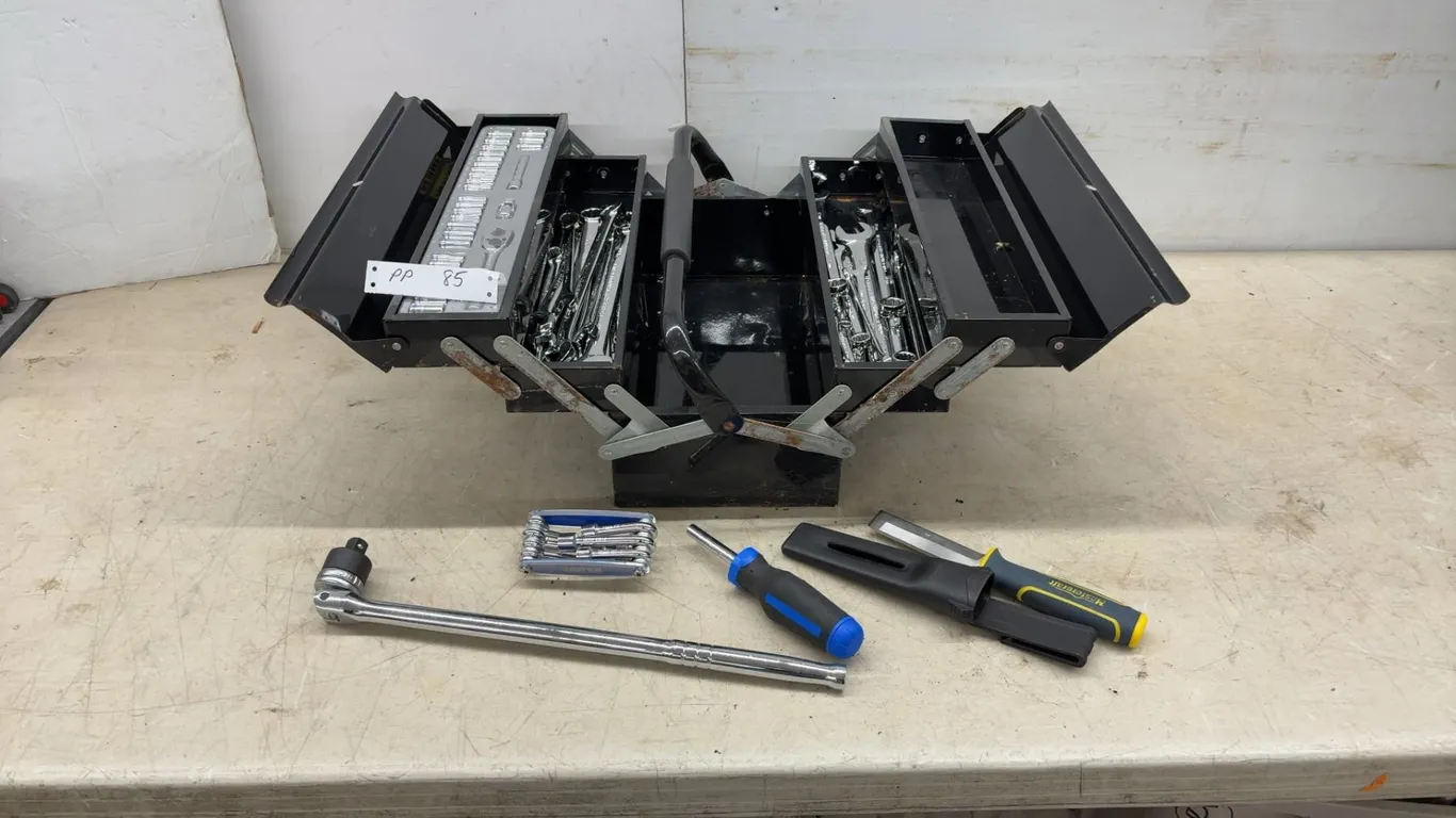 Stanley Tool Chest with Mastercraft Sockets, Ratchet, Wrenches