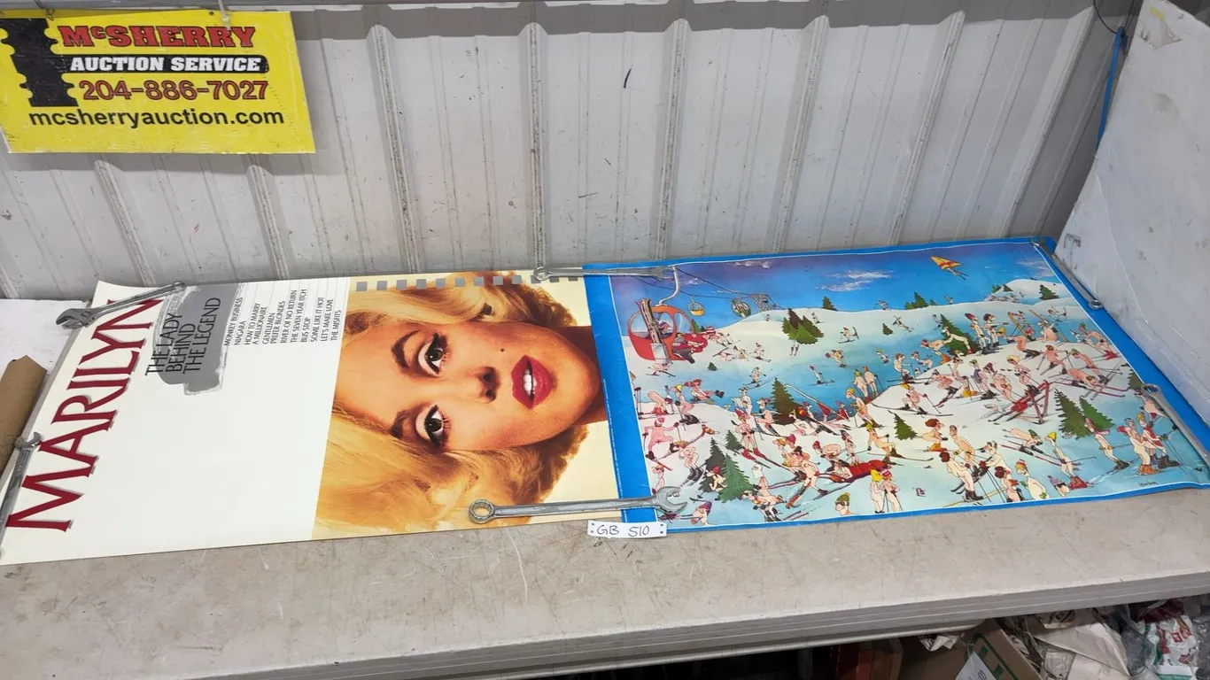 2 Posters- Marilyn (22.5 × 37.5), Nude Skiers- 1977 Art Gondola (36” x 24”)