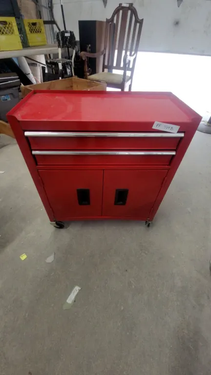 Red Rolling Tool Chest with Two Drawers, Two-Door Cabinet, and 27”×12”×24”