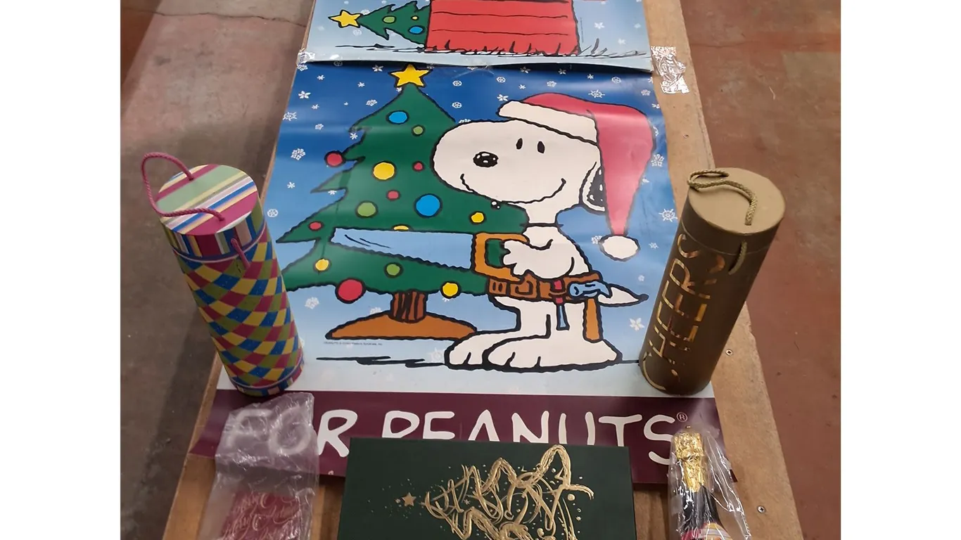 Snoopy Christmas Posters, Bottle Gift Tubes, Confetti Champagne, Misc.