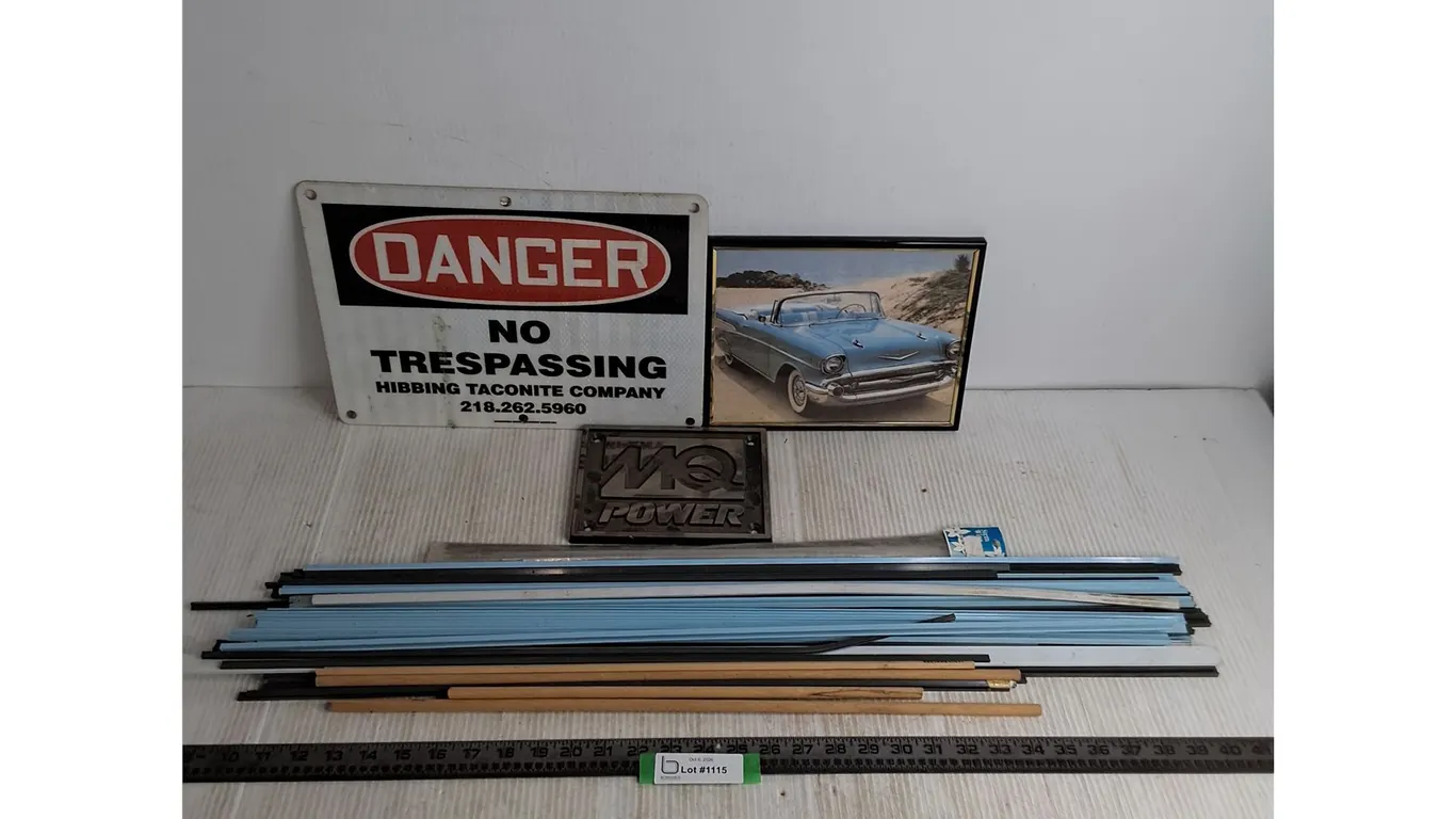 "Danger" Metal Sign - 14" x 10", Framed 57 Chev Bel Air Pic, Framing Pieces - Pickup Preferred