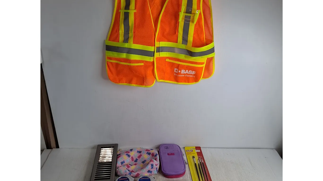 Safety Vest, Air Register, Art Supplies & Cases, Reading & Sun Glasses, Tape Measures, Blue Jays Pin