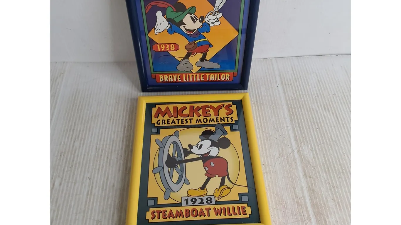 (2) Retro Framed Mickey Mouse Wall Decor - 8.5" x 10"