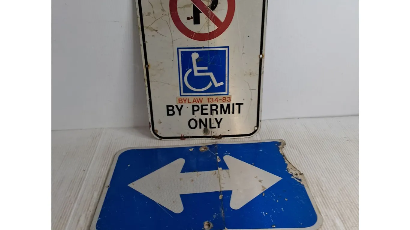 (2) Metal 12" x 18" Signs - Permit Parking & Must Turn