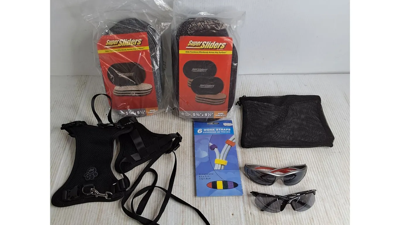 Furniture Sliders, Dog Harness, Work Straps, Sunglasses, Mesh Bag