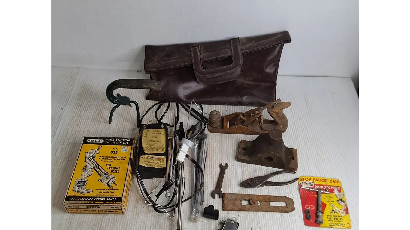 Vintage Hand Tools, Rabbit Ears, Brief Case, Drill Grinding Attachment