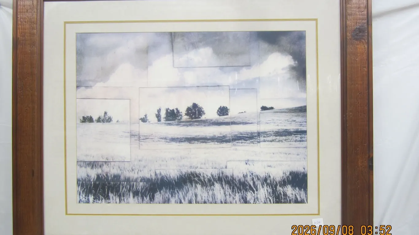 1024. Large Vintage Prairie Scene Print with a Barn Board Frame 33x 27 inches