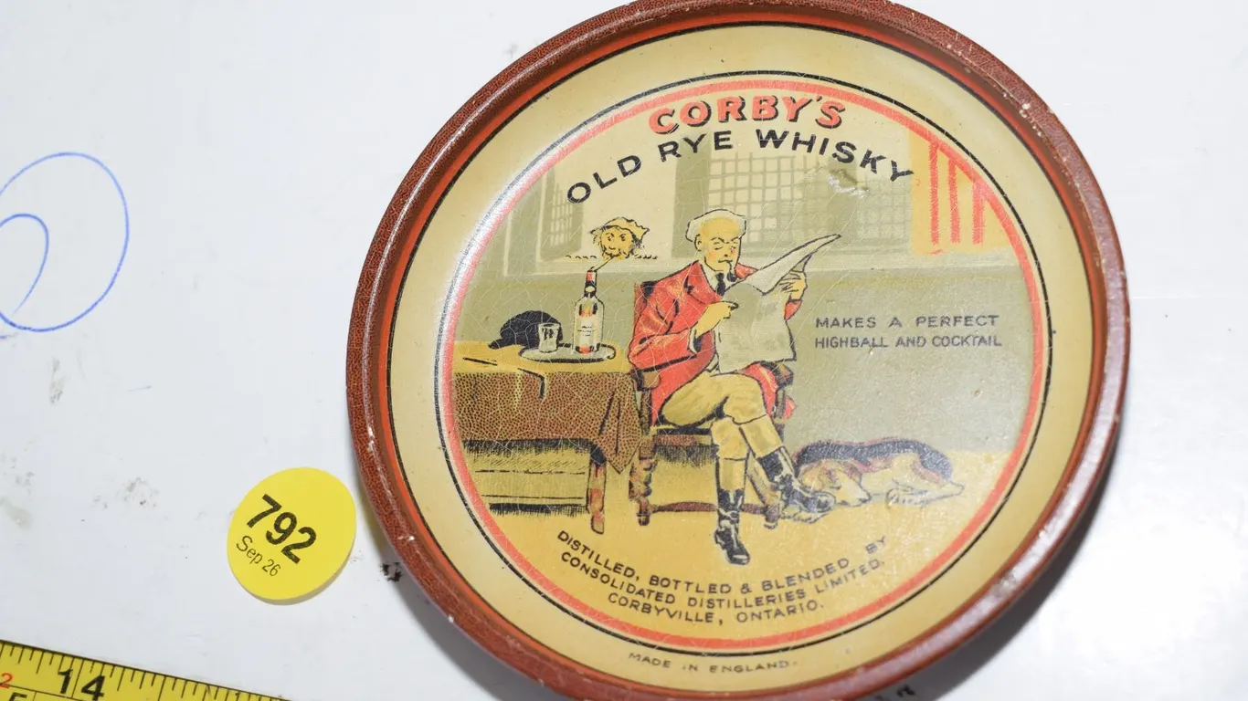 RARE Early Canadian Advertising Tip Tray – Corby’s Whisky