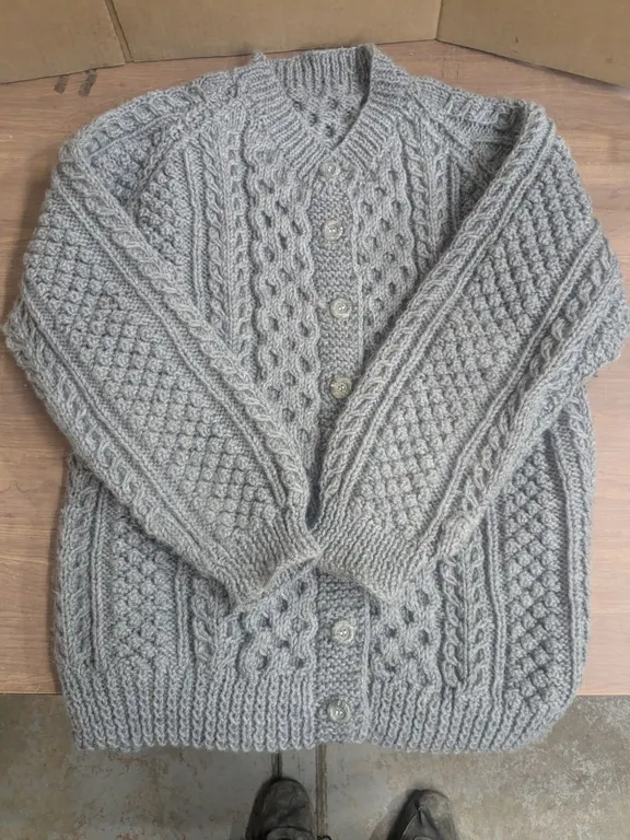 Handknit Grey Cabled Cardigan (Size L)