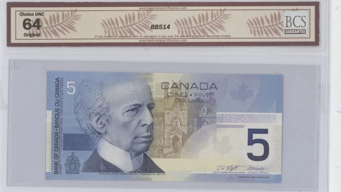 Graded 64 UNC - 2002 - $5.00 Note