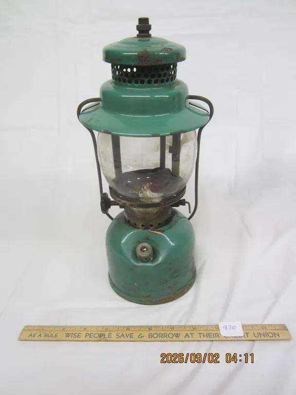 970. Antique Coleman Lantern Green with Original Globe