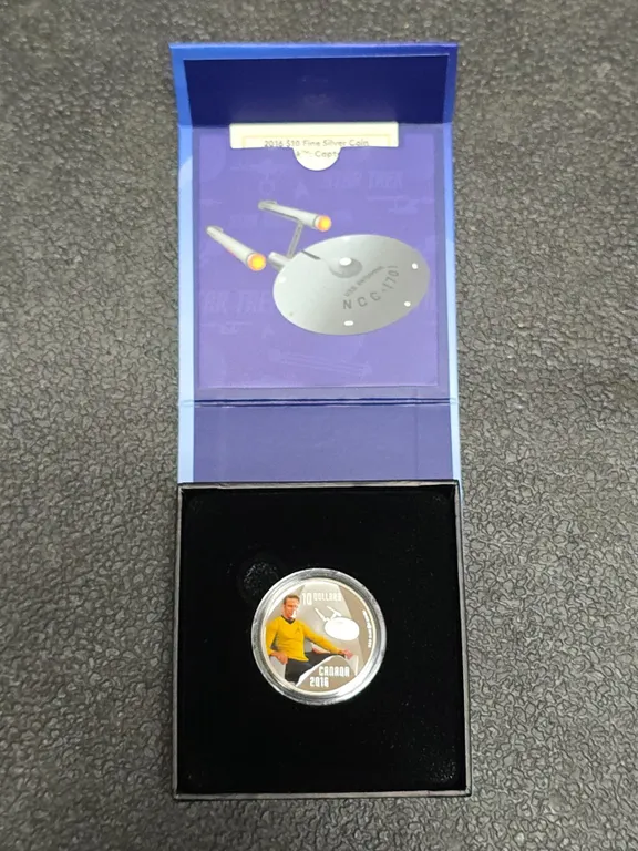 2016 Canada $10 Star Trek Captain Kirk & Enterprise 1/2 oz .999 Pure Silver Coin w/ Box & COA