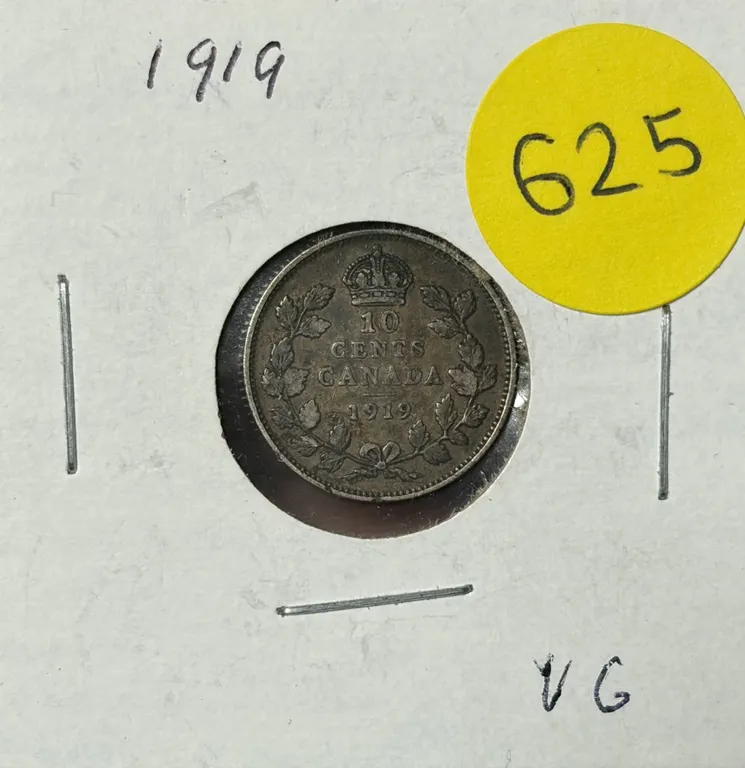 1919 Canada Silver 10 Cents.