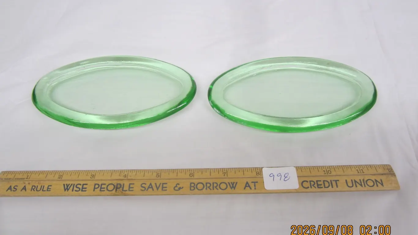 998. 2 Antique Small Uranium Glass Dishes Glows Green Under Light
