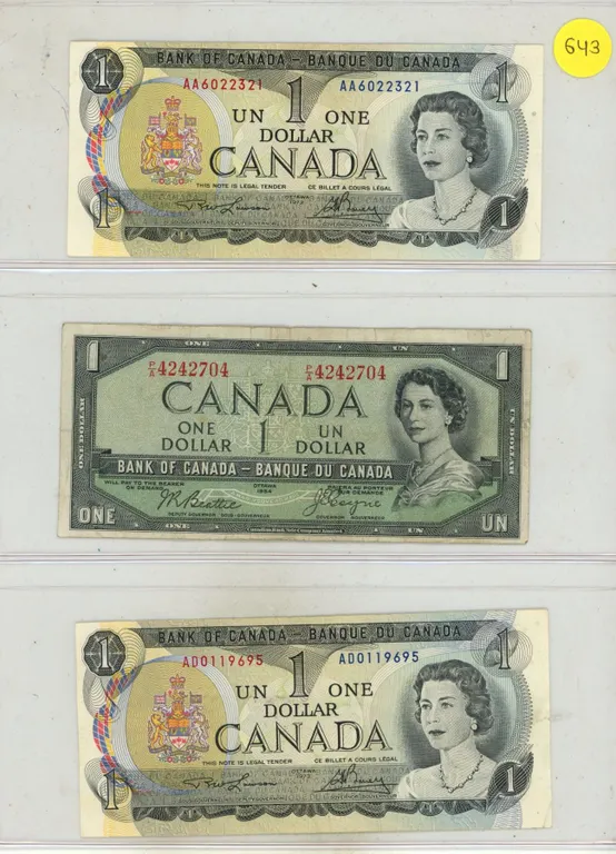 (1) 1954 and (2) 1973 Canada Uncirculated One Dollars.
