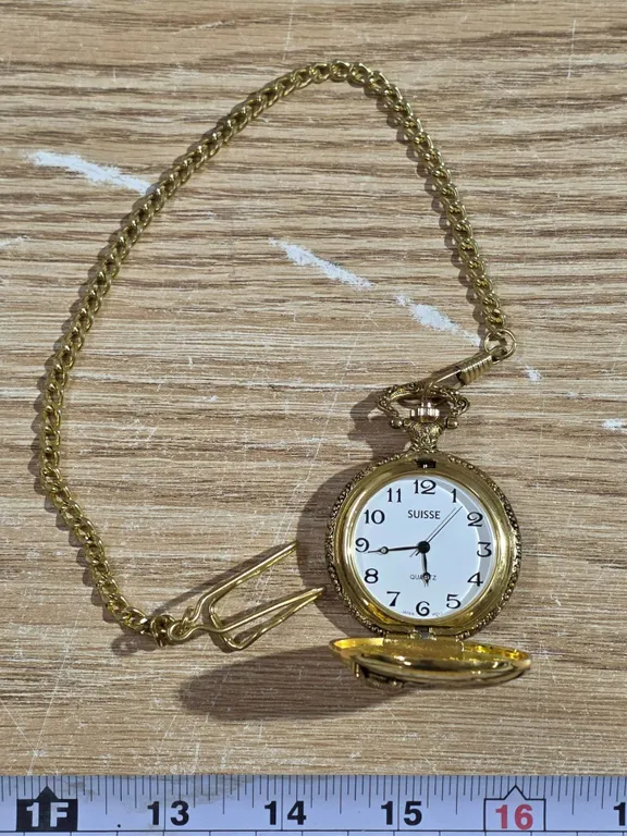 Suisse Gold Colored Pocket Watch (Not Working) with Chain