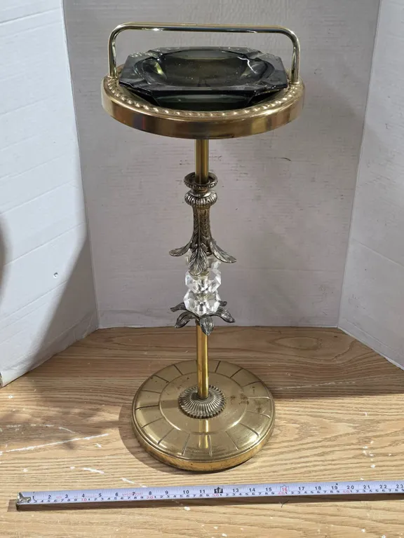 Floor Ashtray Brass with Pearl Design Retro 24'' Tall with Glass Insert