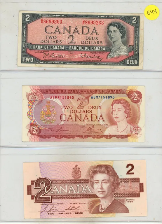 1954, 1974, 1986 Canada Two Dollar.