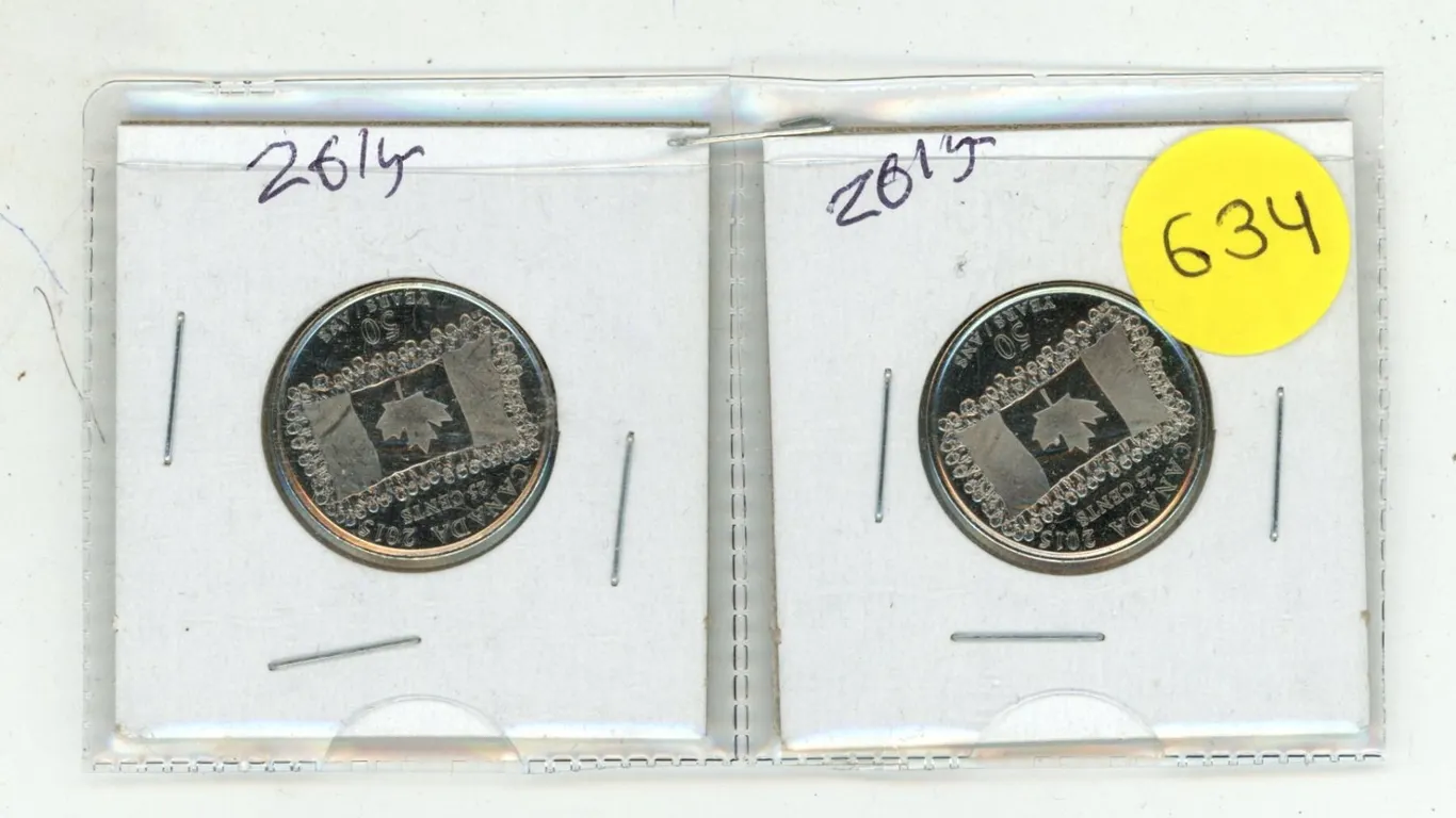 (2) 2015 Canadian 25-Cent 50th Anniversary of the National Flag.
