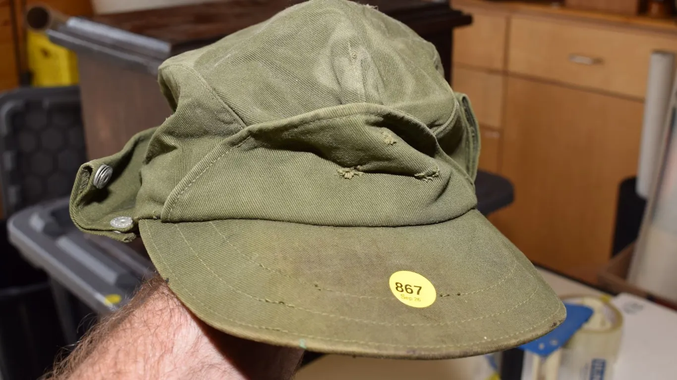 Vintage 1966 Canadian Military OD 7 Cotton Drill Bush Hat Utility Cap - Size 7 ¼