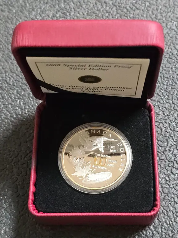 2008 Special Edition Proof .925 Silver Dollar Celebrating 100 Years Royal Canadian Mint