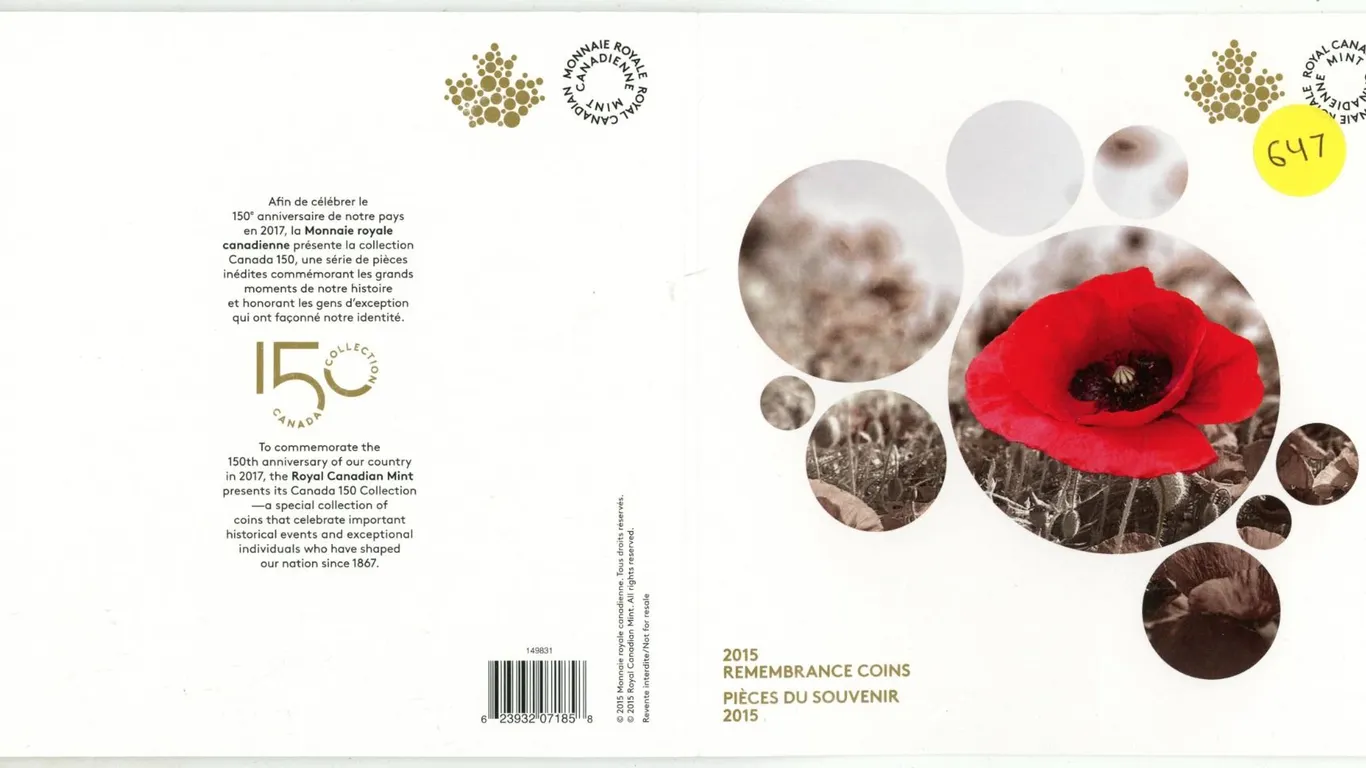 2015 Remembrance Coins issued by the Royal Canadian Mint.