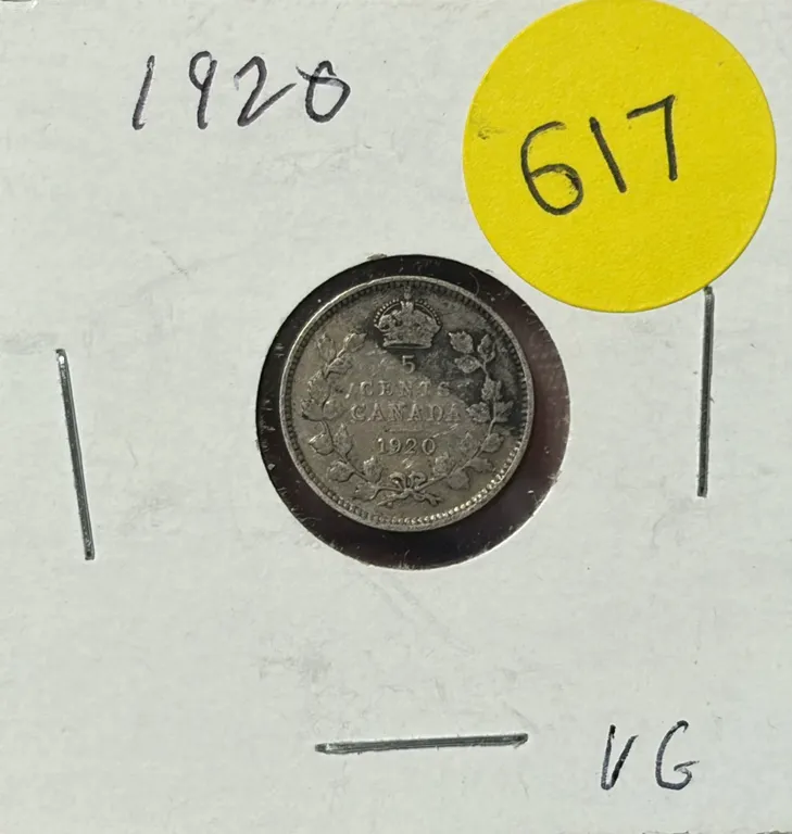 1920 Canada Silver 5 Cents.