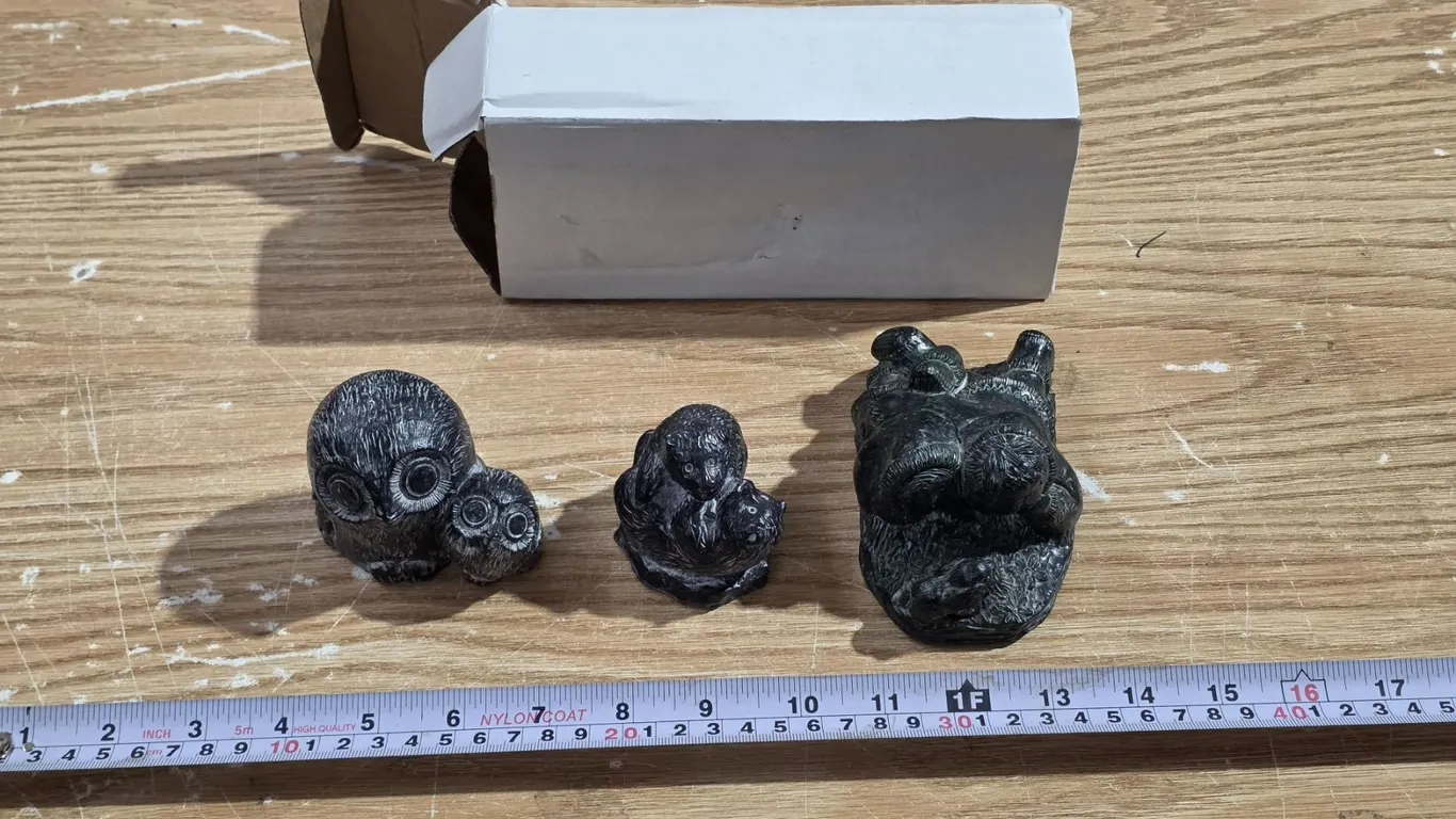 (3) Soap Stone Figures All Stamped Wolf Orginal