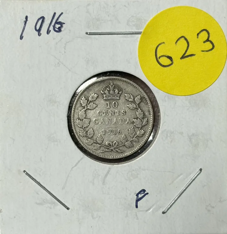 1916 Canada Silver 10 Cents.
