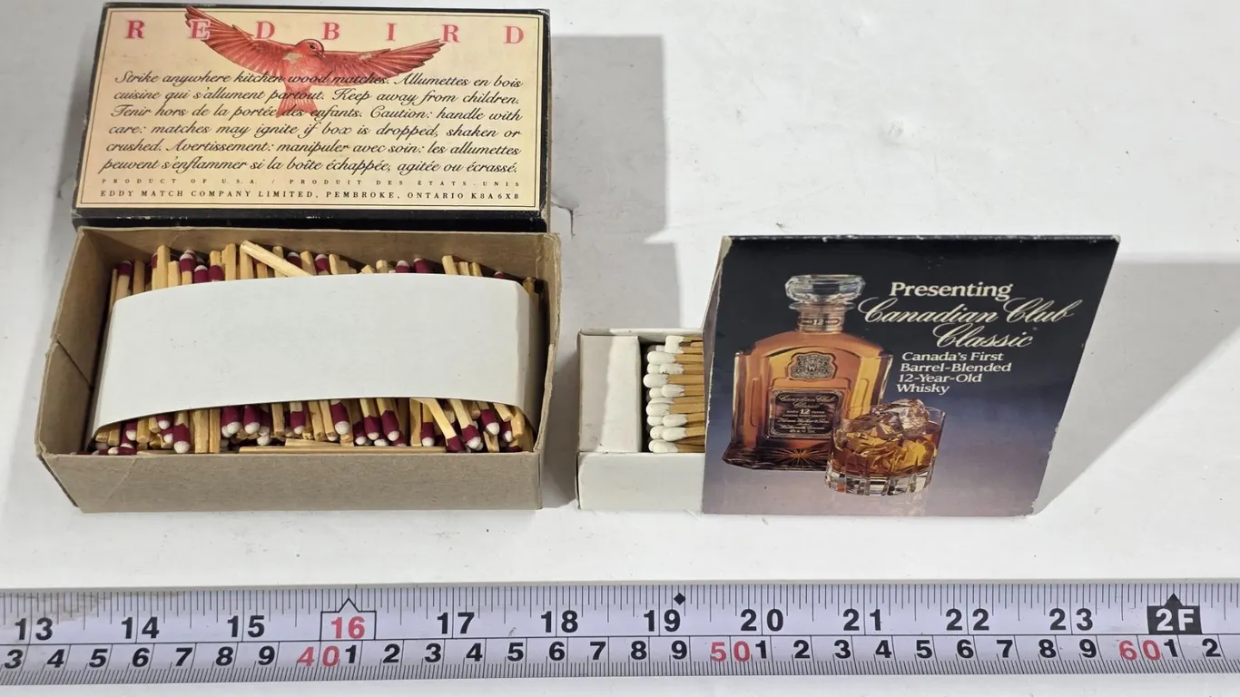(2) Full Match Boxes. Red Bird & Canadian Club