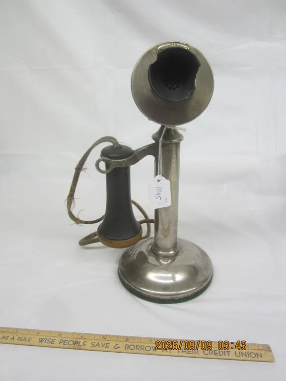 1045. Antique Western Electric Candle Stick Telephone Nickle Over Brass