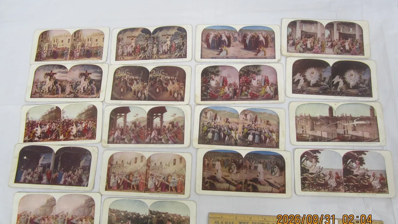 912. Lot of 19 Stereoview Antique Religious Scenes Cards