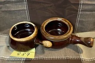 Vintage Brown Glaze Onion Soup Bowls with Handles.