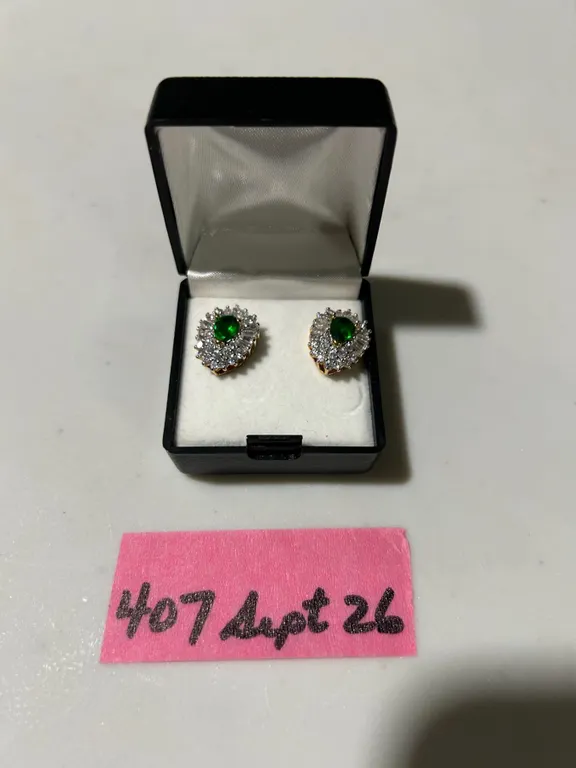 Synthetic emerald and CZ earrings