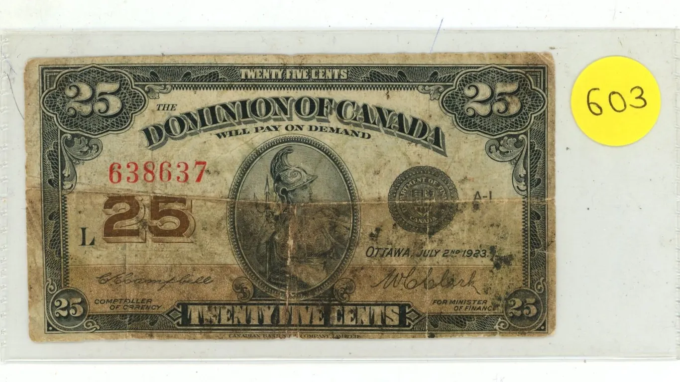 1923 Dominion of Canada 25 Cents Shinplaster.
