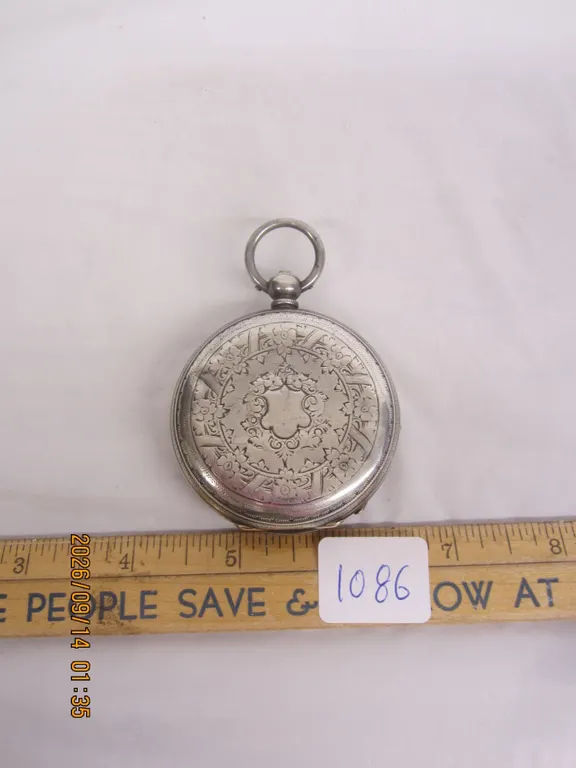 1086. Antique Sterling English Key Wind Double Door Pocket Watch Working no Key 126 grams
