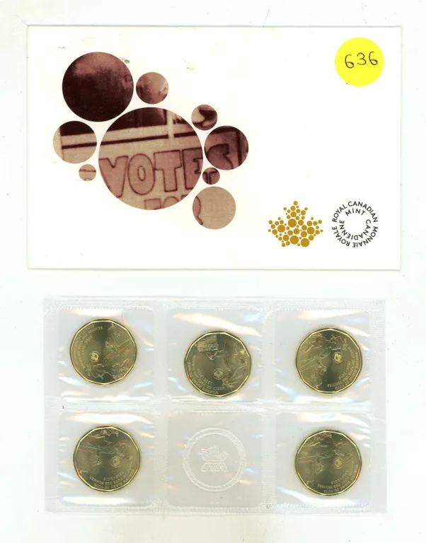 2016 Royal Canadian Mint commemorative coin holder containing five $1 circulation coins celebrating