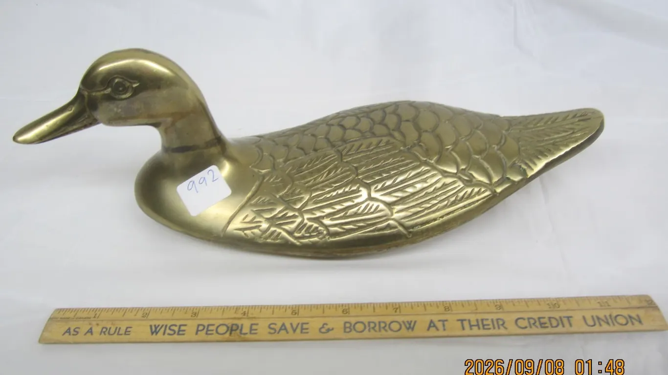992. Heavy Vintage Solid Brass Duck in Good Condition