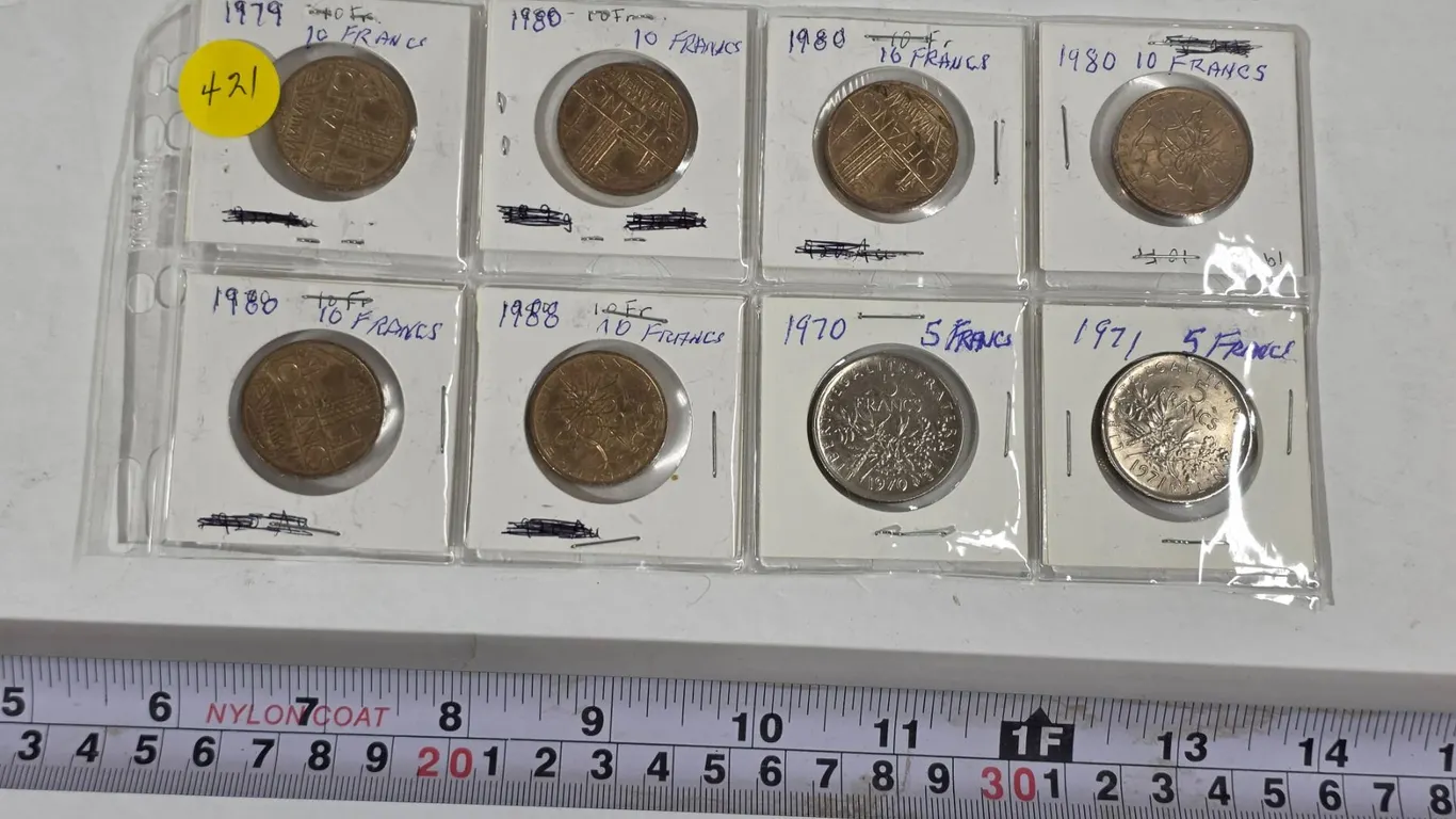(8) Republic Francaise Five- & Ten-Franc Coins, 1970’s-1980