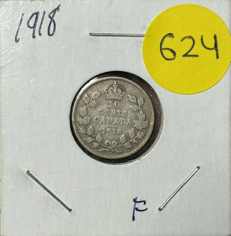 1918 Canada Silver 10 Cents.