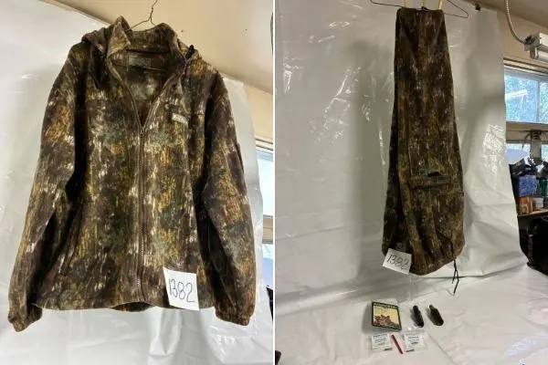 Camo Jacket w/ Hood, Large Pants, Predator Call, etc.