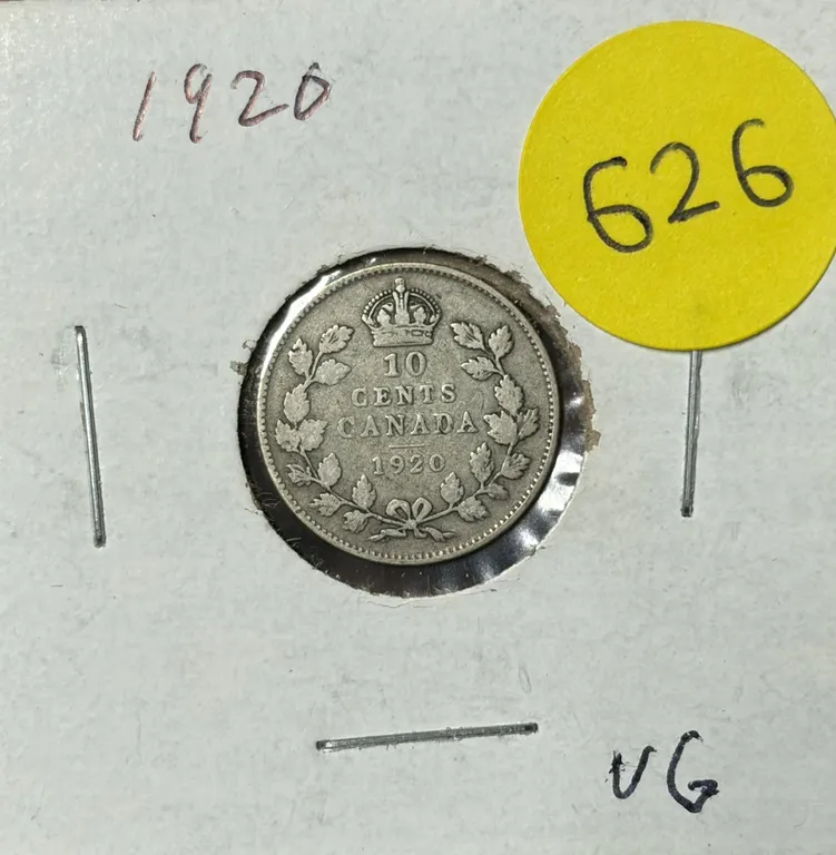 1920 Canada Silver 10 Cents.