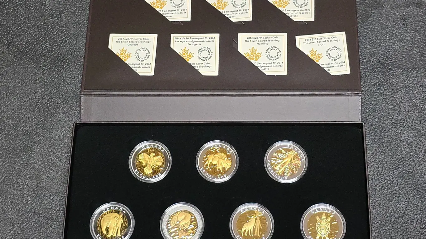 2014 "The Seven Sacred Teachings" 7oz .999 Fine Silver Coin Set in Display Case.