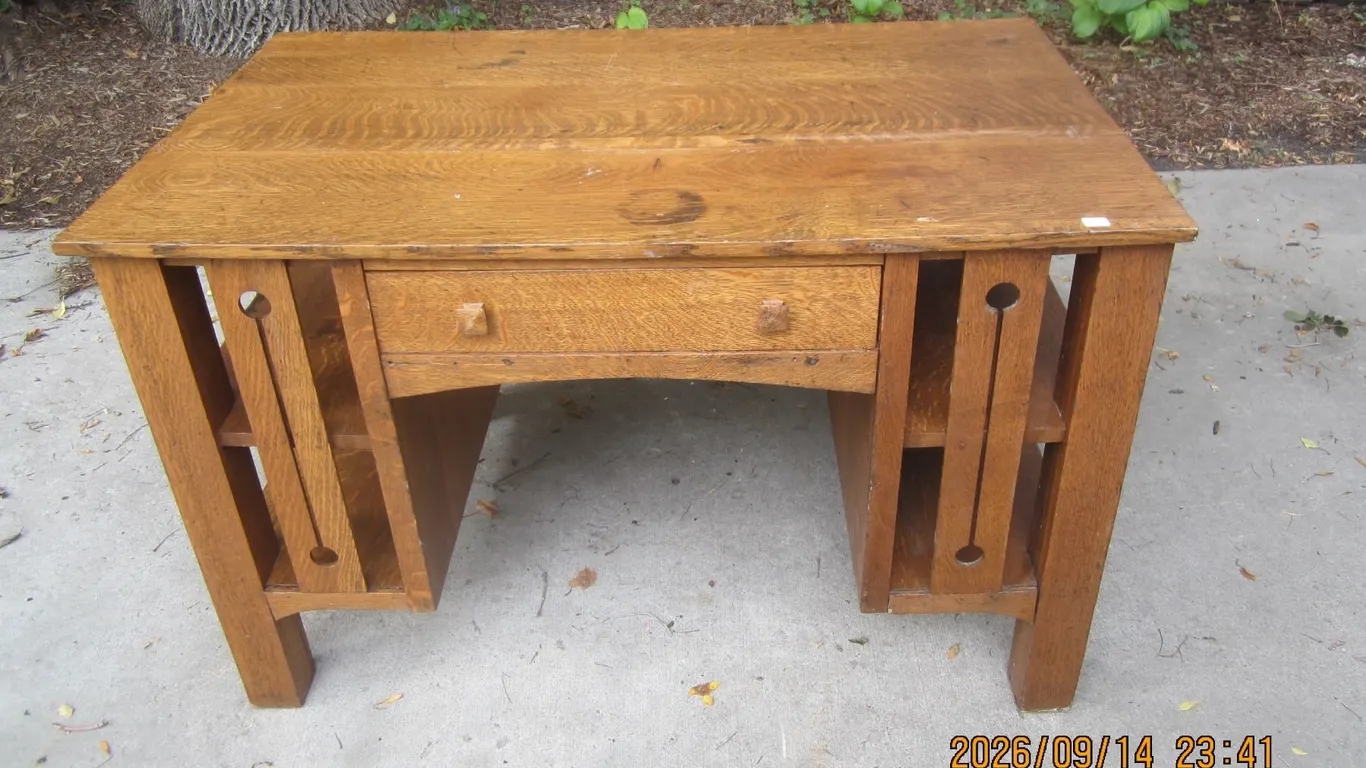 1108.Antique Quarter Cut Oak Library Desk Mission Style
