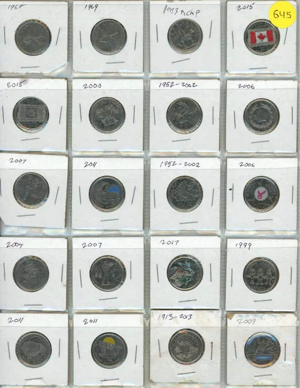 Sheet of Special 25 Cents Coins. (Total 20 Coins)
