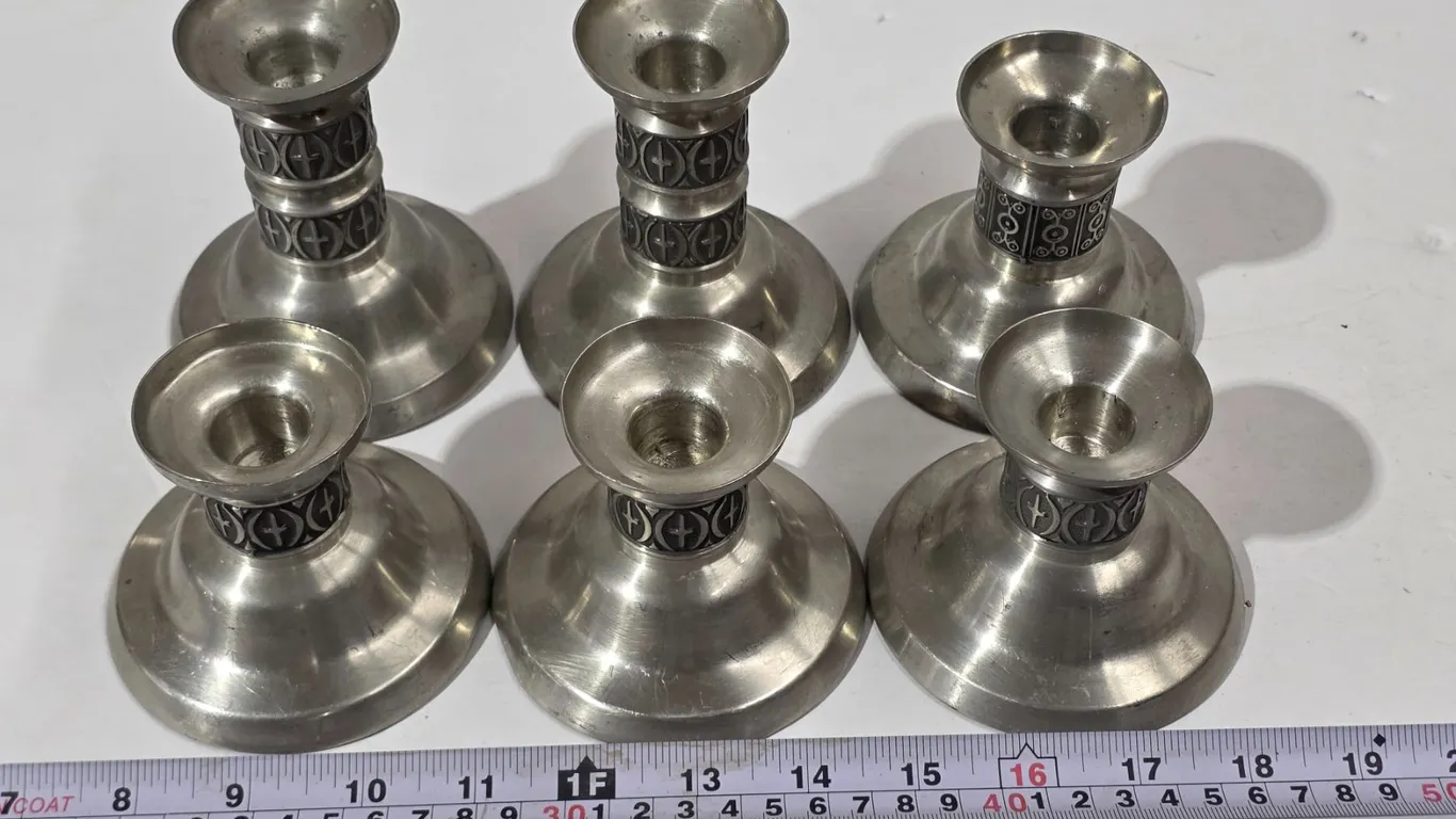 (6) Pewter Candle Stick Holders, 3” & 4”