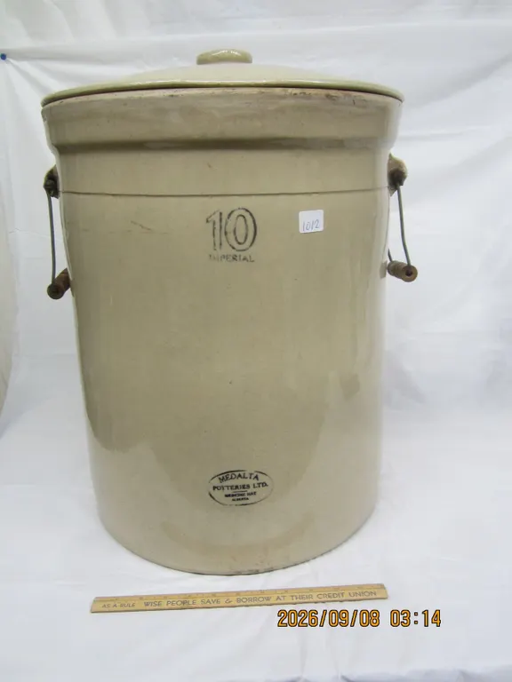 1012. Antique 10 Gallon Crock with Lid