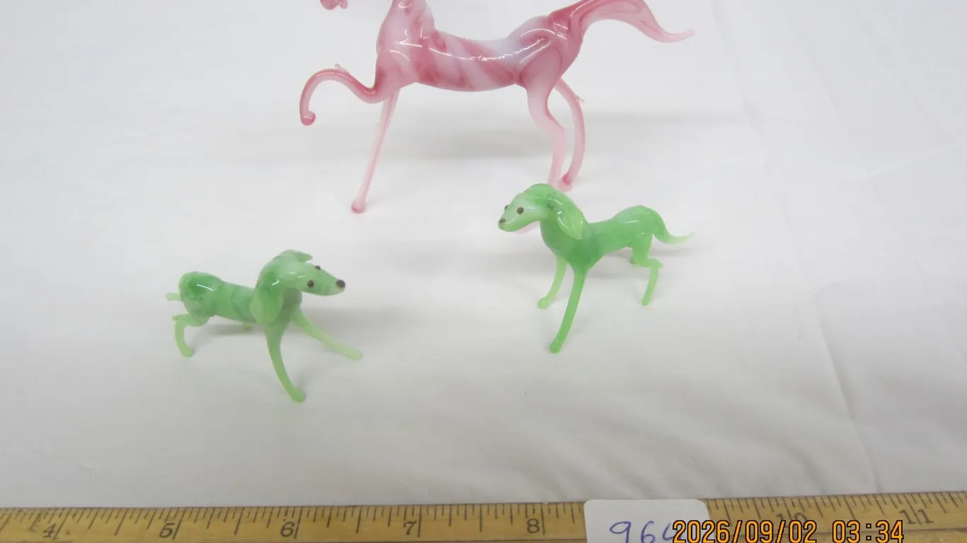 964. 1960's Art Glass Horse and Dogs
