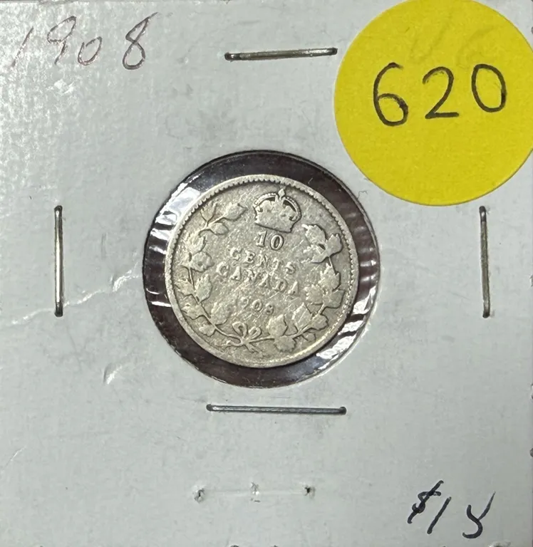 1908 Canada Silver 10 Cents.