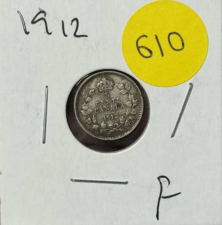 1912 Canada Silver 5 Cents.